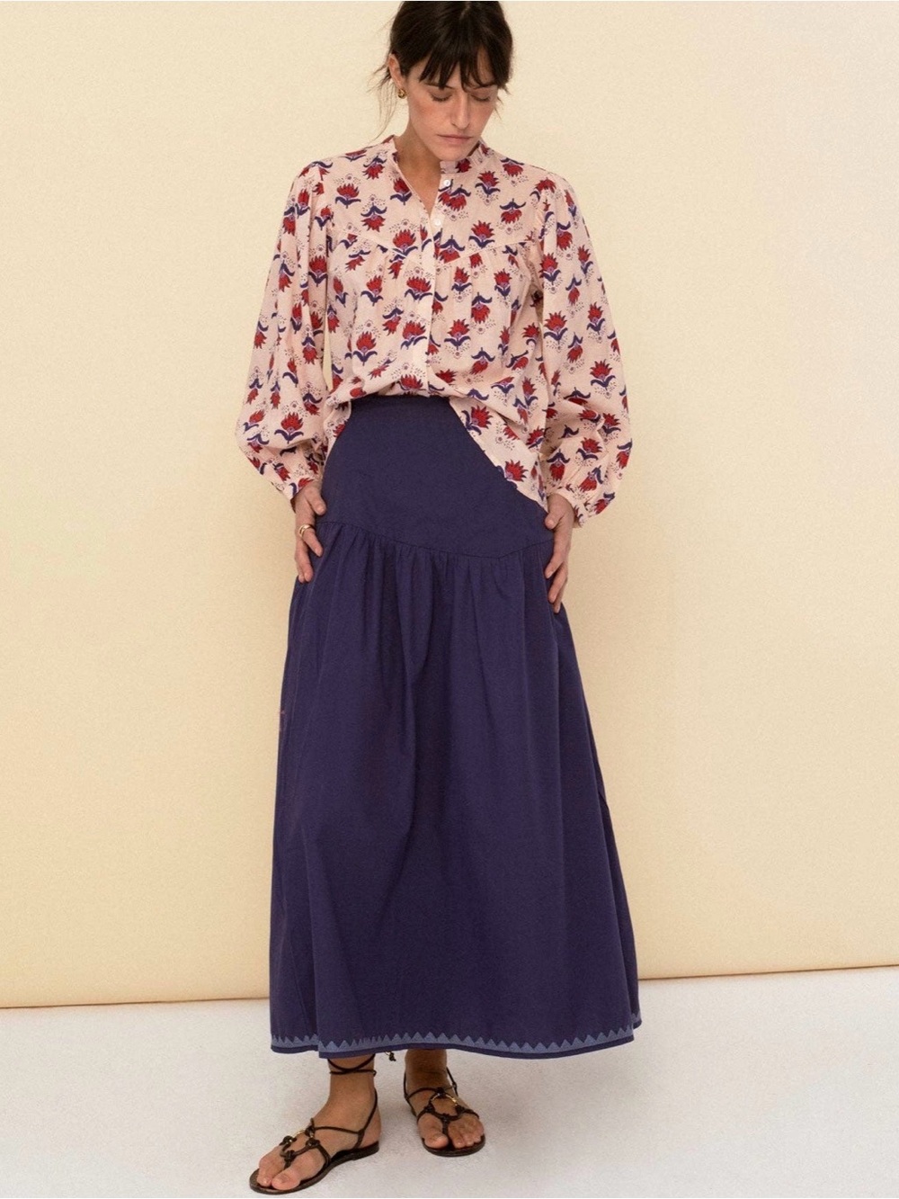 Sonmer Women's High-Waist Maxi Skirt in Dark Blue